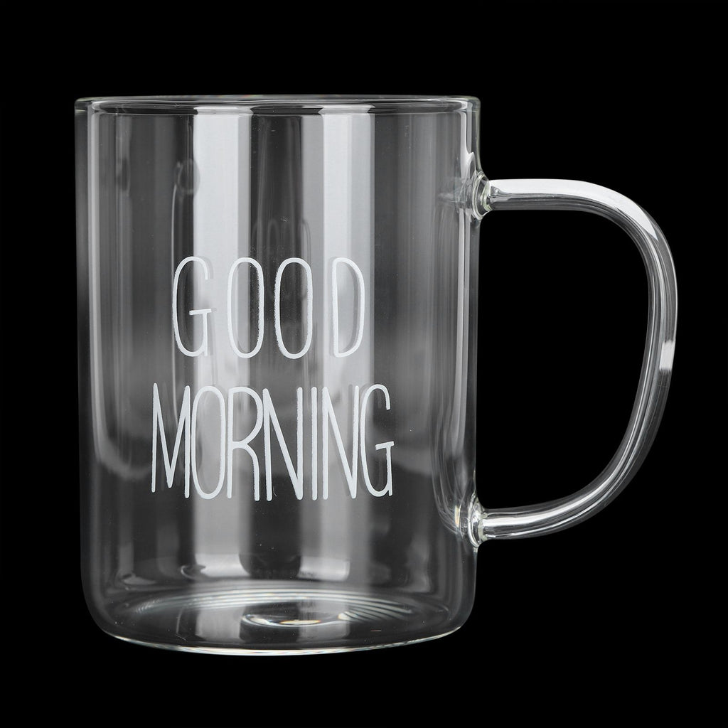 350ML Transparent Milk Coffee Mug with Handle Glass Water Cup Drinkware Kitchen UtensilWhite Letter