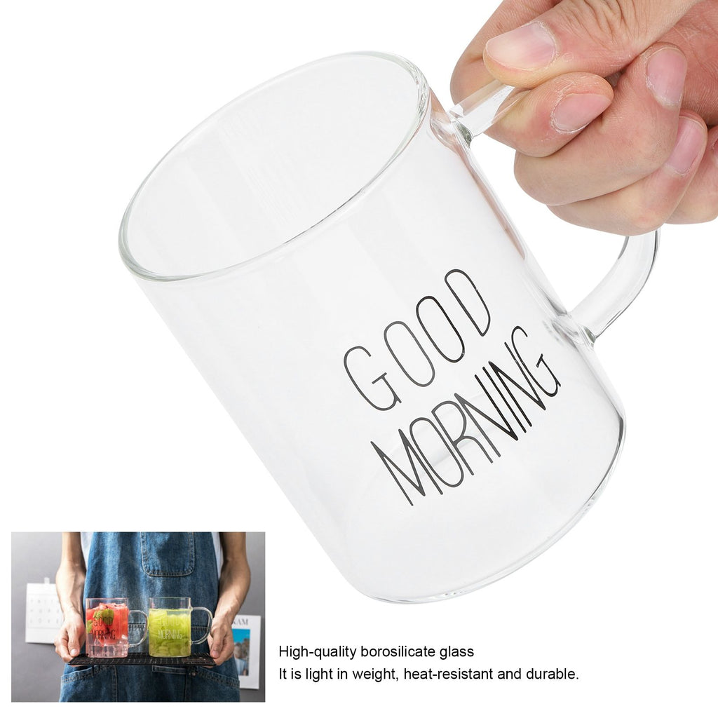 350ML Transparent Milk Coffee Mug with Handle Glass Water Cup Drinkware Kitchen UtensilBlack Letter