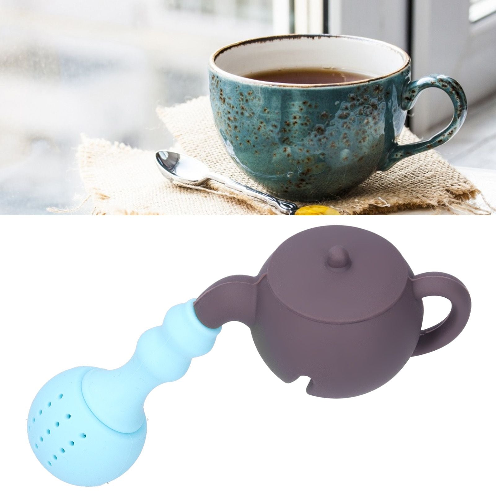 Silicone Tea Infuser Multifunction Teapot Shape Tea Leaf Strainer Filter Brown Sky Blue