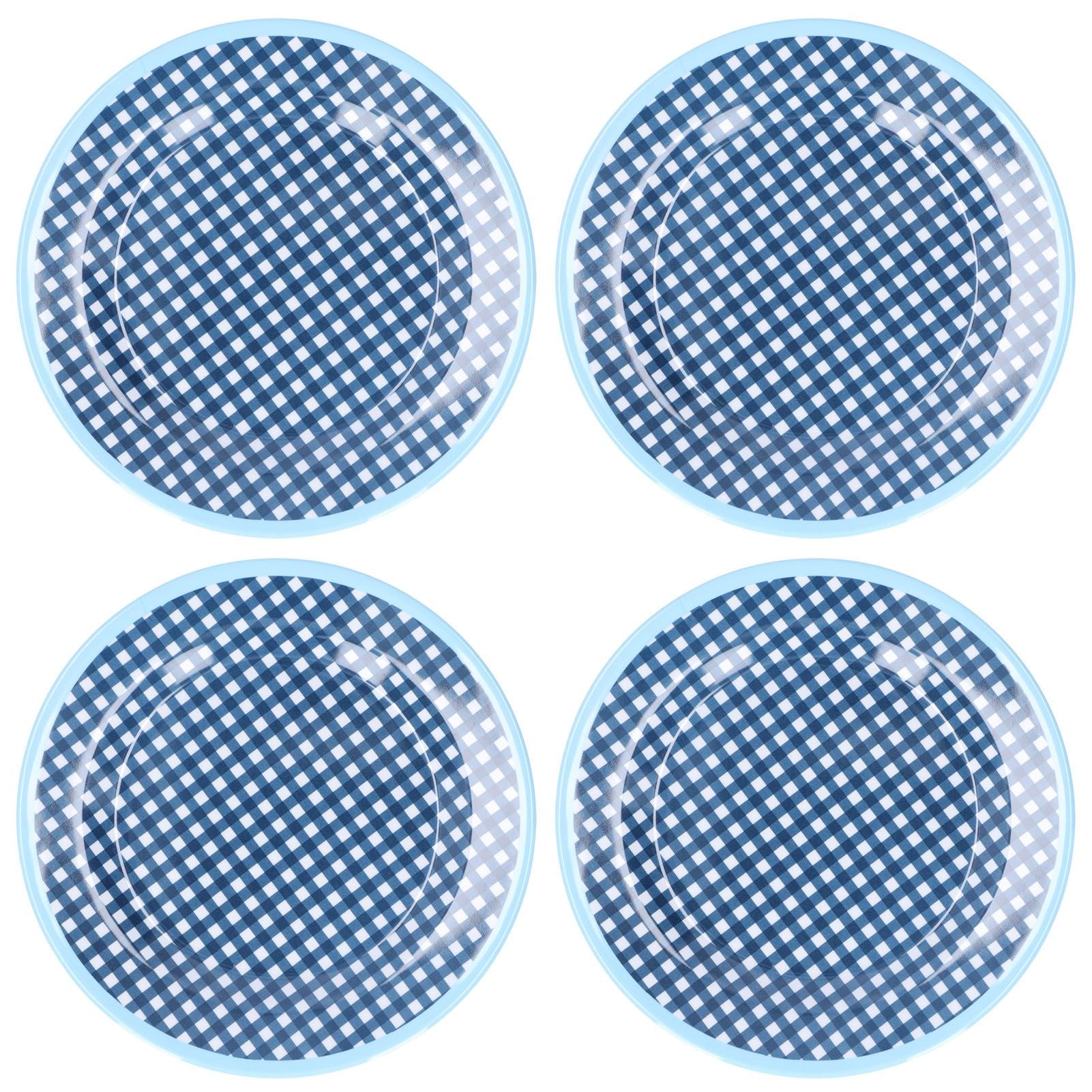 4PCS 9in Salad Plate Fruit Plate Dessert Cake Dishes Pastry Tray Tableware DecorationDark Blue Grid