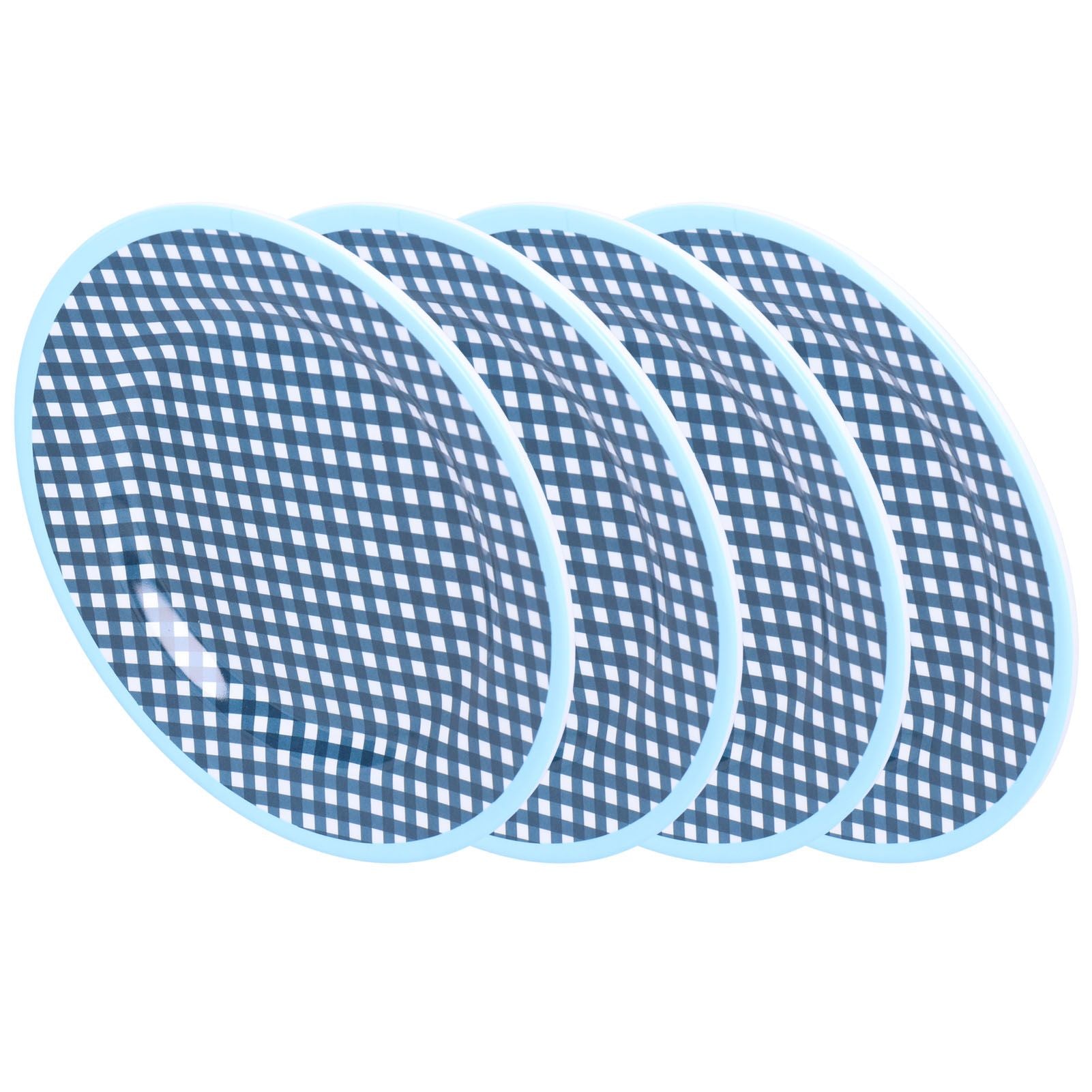 4PCS 9in Salad Plate Fruit Plate Dessert Cake Dishes Pastry Tray Tableware DecorationDark Blue Grid