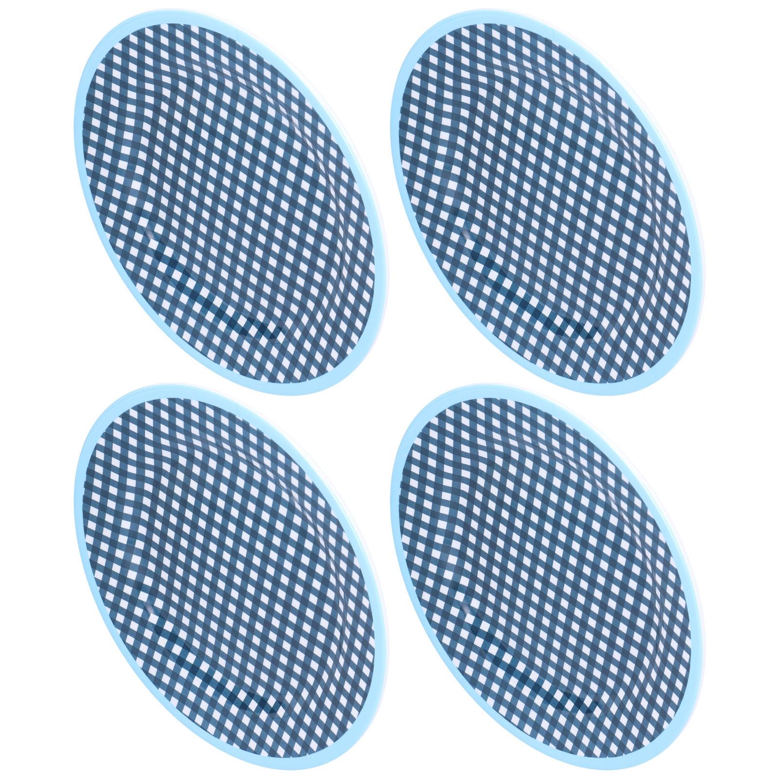 4PCS 9in Salad Plate Fruit Plate Dessert Cake Dishes Pastry Tray Tableware DecorationDark Blue Grid