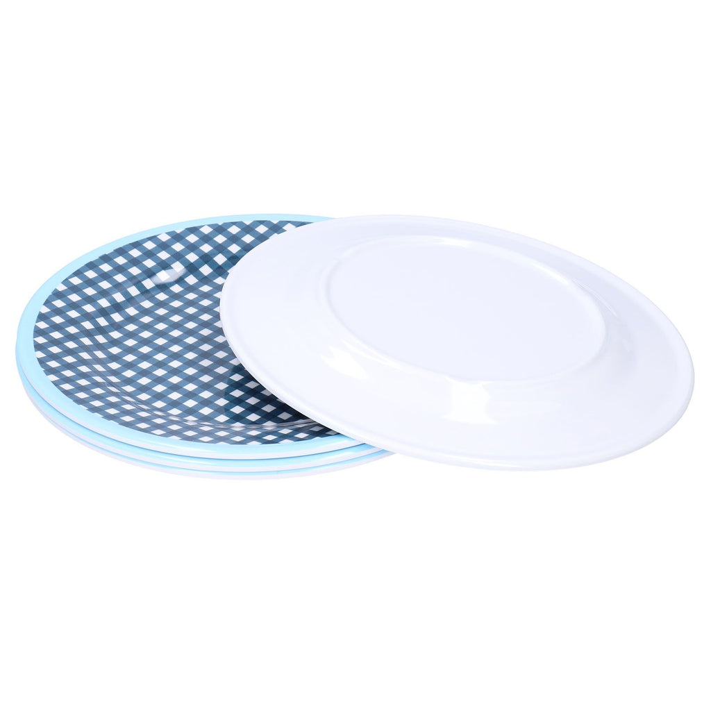 4PCS 9in Salad Plate Fruit Plate Dessert Cake Dishes Pastry Tray Tableware DecorationDark Blue Grid