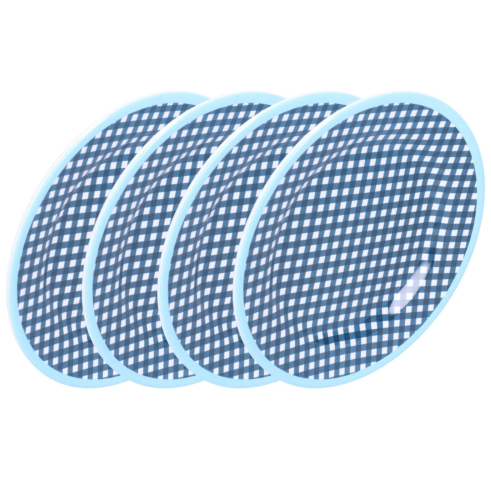4PCS 9in Salad Plate Fruit Plate Dessert Cake Dishes Pastry Tray Tableware DecorationDark Blue Grid