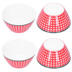 4PCS 6in Salad Bowl Dinner Serving Bowl Sets Kitchen Imitation Porcelain DinnerwareRed Grids