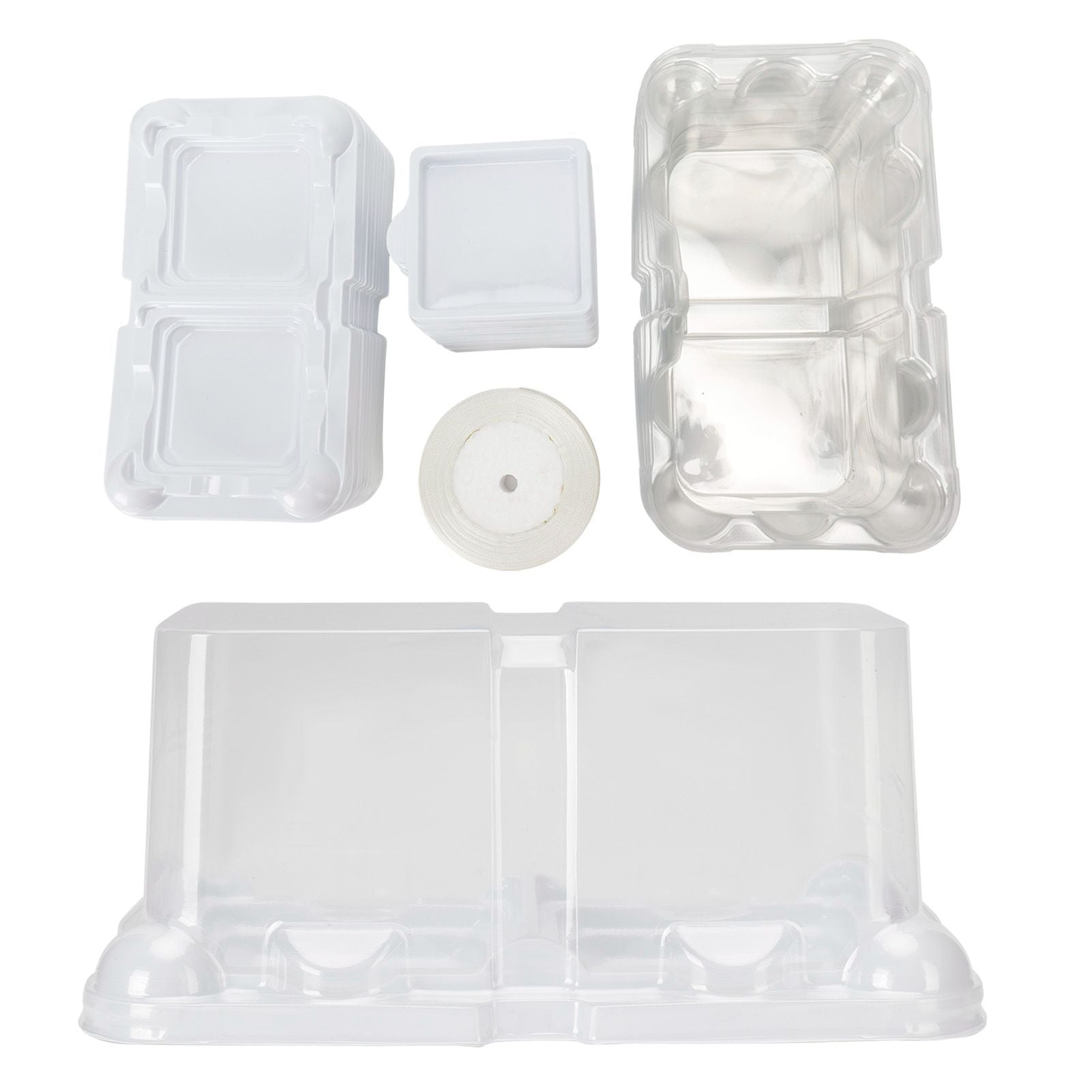 10pcs 2‑Grid Cake Packaging Box with Ribbon Transparent Cake Packaging Container