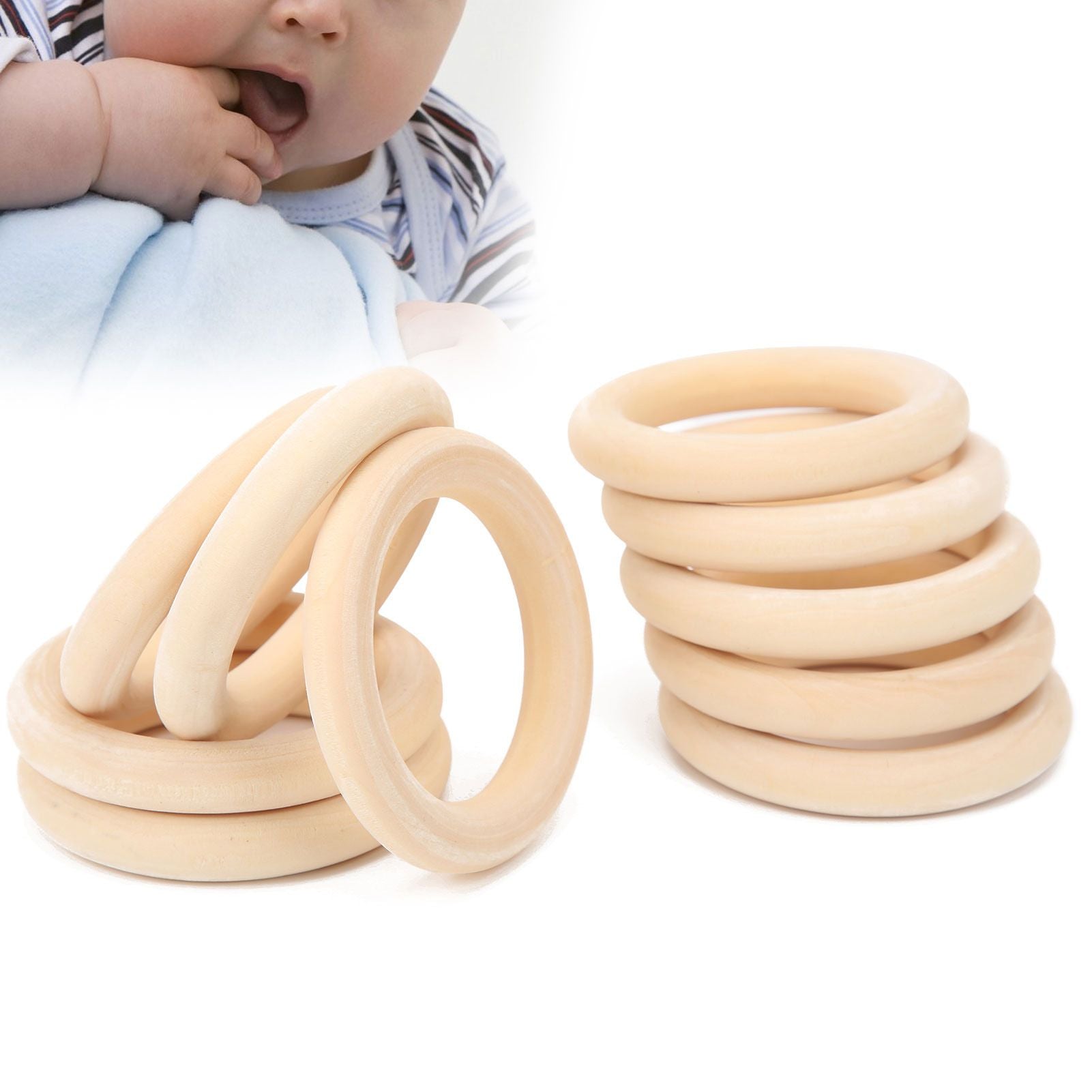 20Pcs Wood Baby Natural Teething Rings DIY Jewelry Circle Pendant Craft Making Accessory70mm