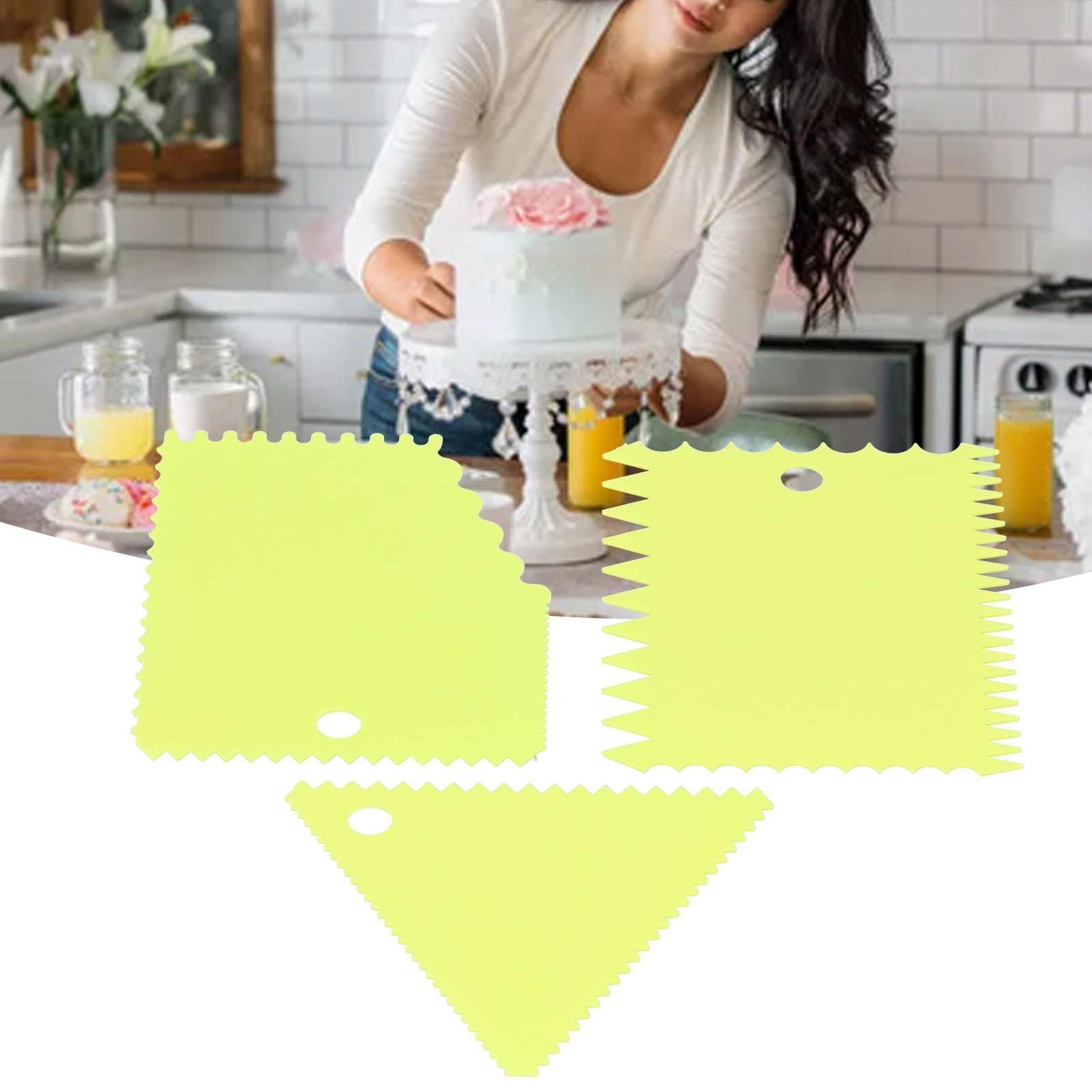 3PCS/Set Cake Cream Scraper Pasty Cutters Scraper Irregular Teeth Edge DIY SmootherGreen
