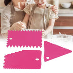 3PCS/Set Cake Cream Scraper Pasty Cutters Scraper Irregular Teeth Edge DIY SmootherRose Red