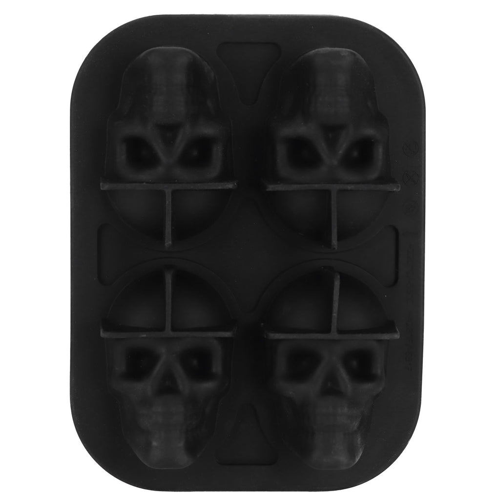 4‑Gird Skull Shape Ice Tray Halloween Ice Cream Silicone Mold with 2 Funnels for Kitchen