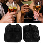 4‑Gird Skull Shape Ice Tray Halloween Ice Cream Silicone Mold with 2 Funnels for Kitchen
