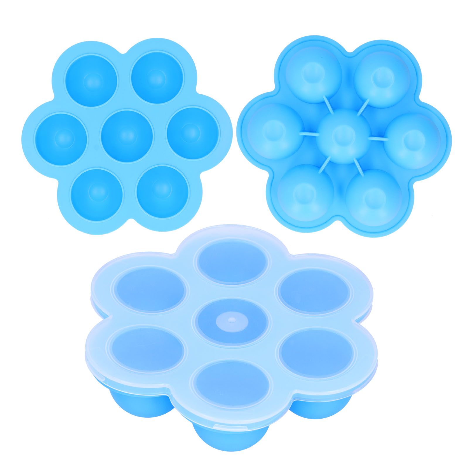 7‑Grid Sky Blue Baby Food Supplement Box Silicone Food Storage Container with Lid for Baby