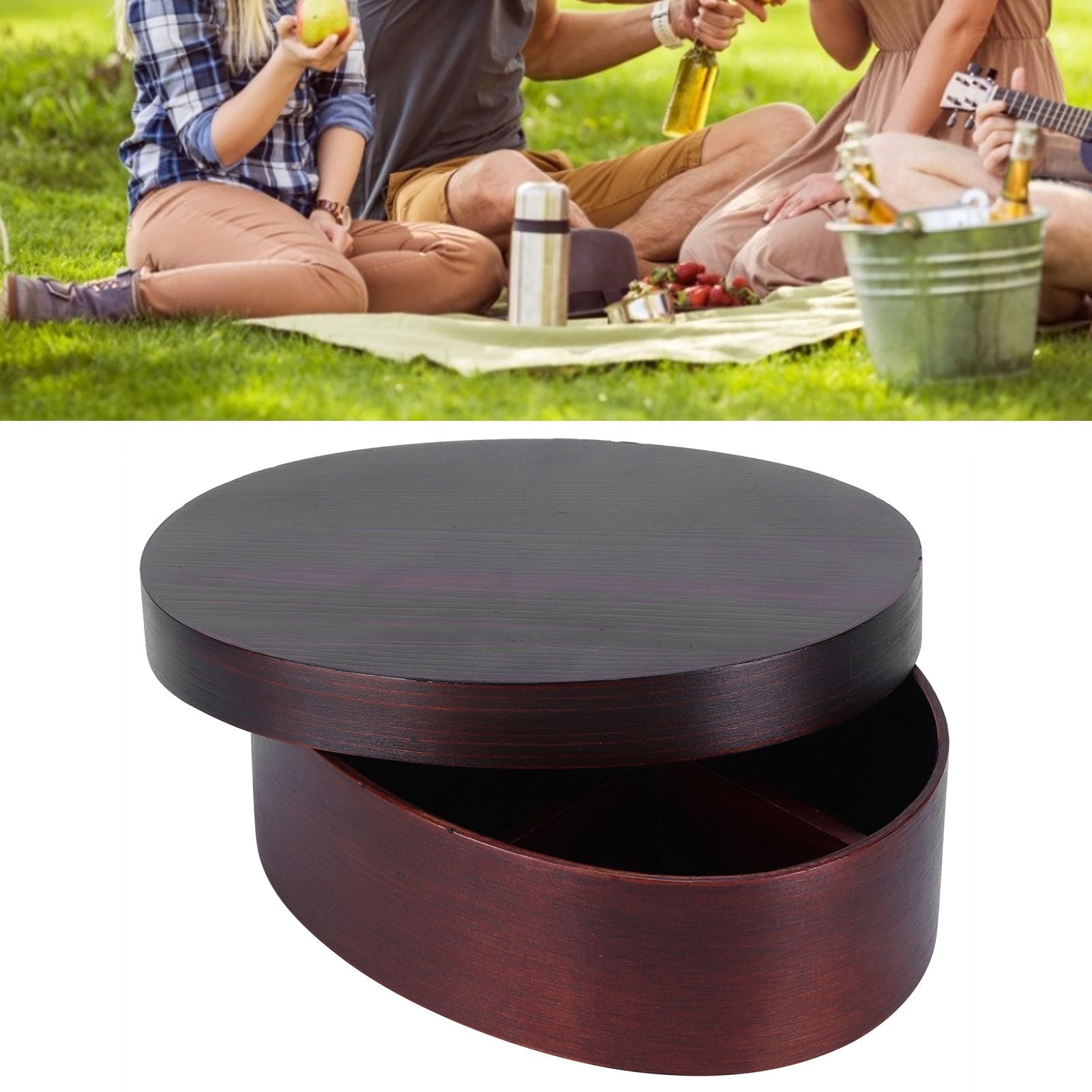 17.5x13.5cm Lunch Box Wooden Bento Box Portable Food Container for Students WorkerPainted