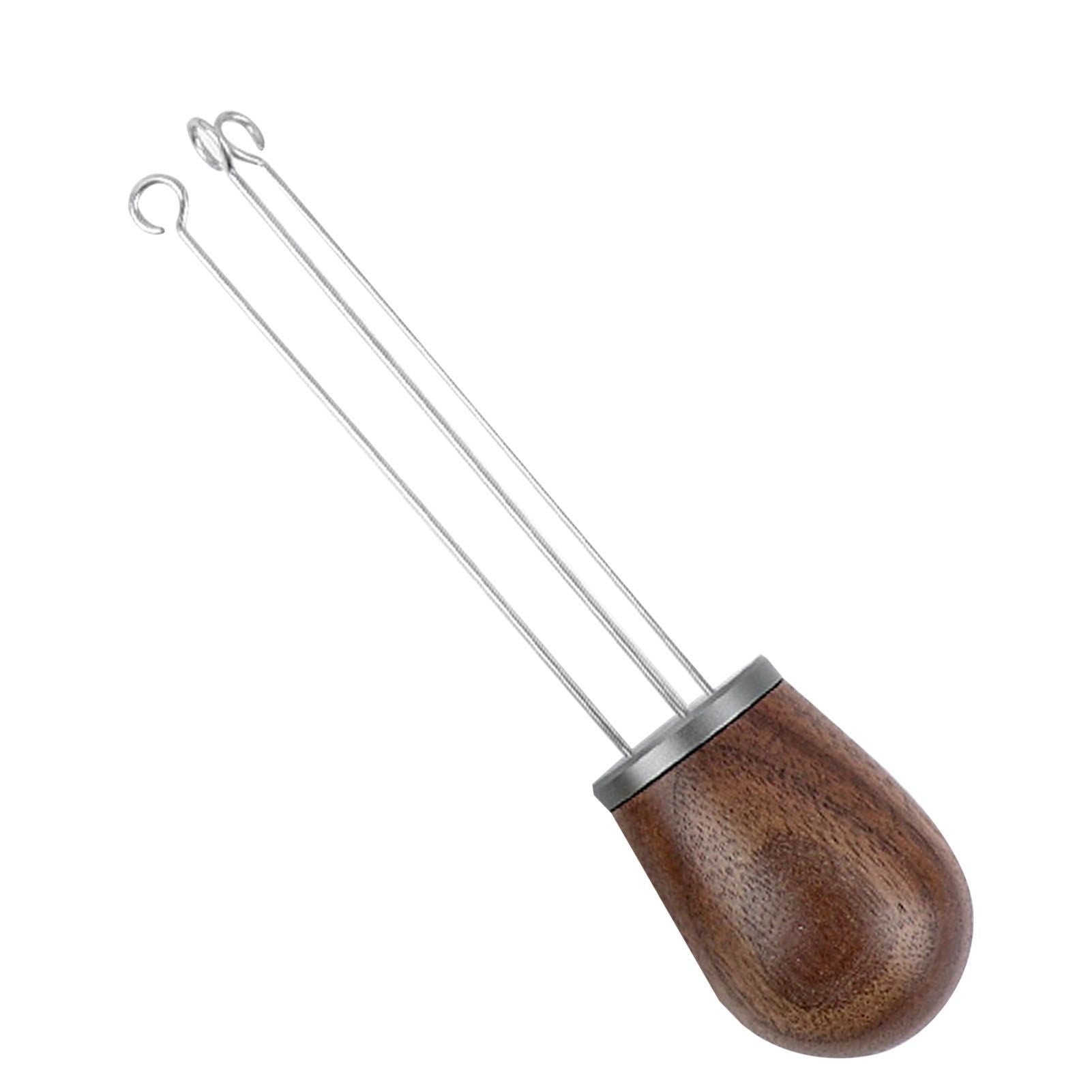 Needle Type Coffee Powder Distributor Wood Handle Coffee Stirrer Distribution Tool(Couvercle argenté noyer )