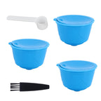 Refillable Coffee Capsule Filter Cup Kit Accessories for DOLCE GUSTO Coffee Machine(Blue 3 Capsules1 Spoon 1 Brush)
