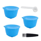 Refillable Coffee Capsule Filter Cup Kit Accessories for DOLCE GUSTO Coffee Machine(Blue 3 Capsules1 Spoon 1 Brush)