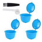 Refillable Coffee Capsule Filter Cup Kit Accessories for DOLCE GUSTO Coffee Machine(Blue 3 Capsules1 Spoon 1 Brush)