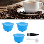 Refillable Coffee Capsule Filter Cup Kit Accessories for DOLCE GUSTO Coffee Machine(Blue 3 Capsules1 Spoon 1 Brush)