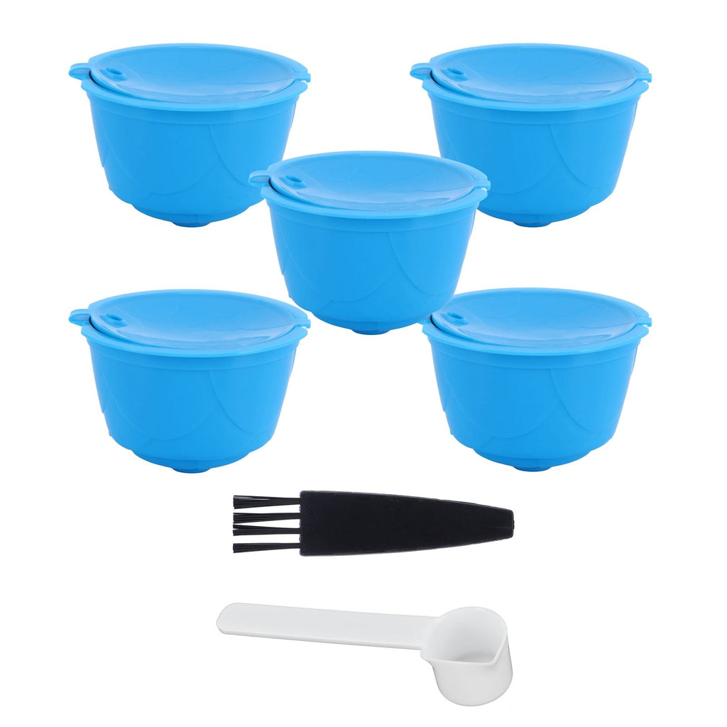 Refillable Coffee Capsule Filter Cup Kit Accessories for DOLCE GUSTO Coffee Machine(Blue 5 Capsules1 Spoon 1 Brush)
