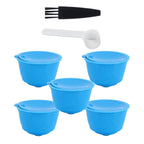 Refillable Coffee Capsule Filter Cup Kit Accessories for DOLCE GUSTO Coffee Machine(Blue 5 Capsules1 Spoon 1 Brush)