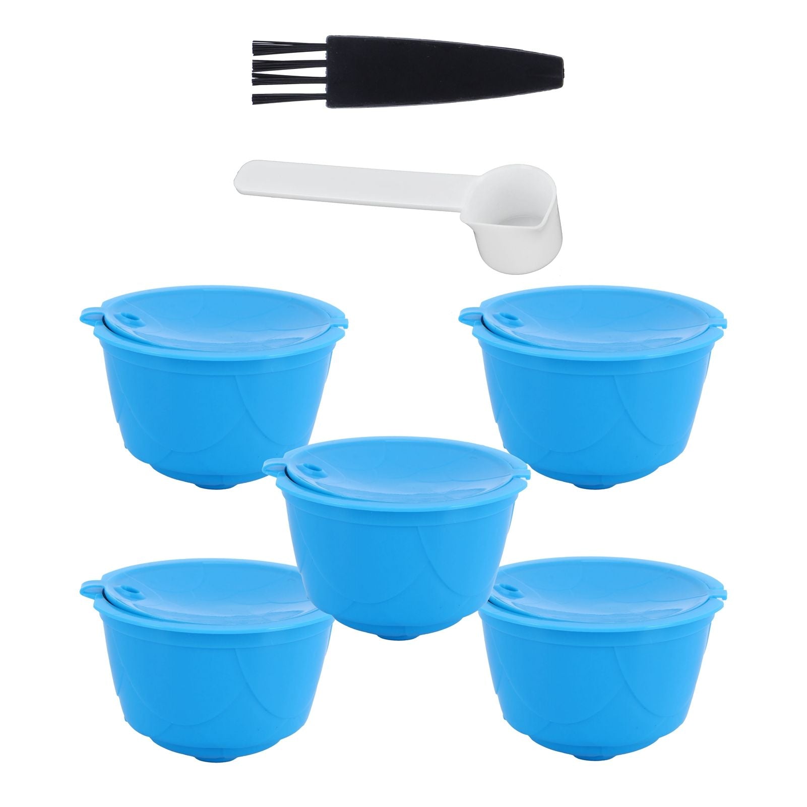 Refillable Coffee Capsule Filter Cup Kit Accessories for DOLCE GUSTO Coffee Machine(Blue 5 Capsules1 Spoon 1 Brush)