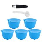 Refillable Coffee Capsule Filter Cup Kit Accessories for DOLCE GUSTO Coffee Machine(Blue 5 Capsules1 Spoon 1 Brush)