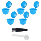 Refillable Coffee Capsule Filter Cup Kit Accessories for DOLCE GUSTO Coffee Machine(Blue 5 Capsules1 Spoon 1 Brush)