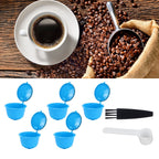 Refillable Coffee Capsule Filter Cup Kit Accessories for DOLCE GUSTO Coffee Machine(Blue 5 Capsules1 Spoon 1 Brush)