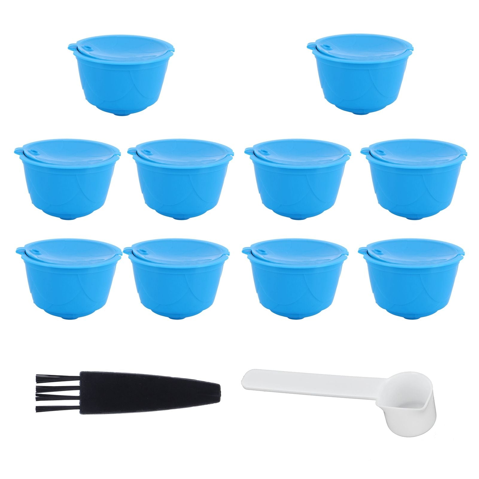 Refillable Coffee Capsule Filter Cup Kit Accessories for DOLCE GUSTO Coffee Machine(Blue 10 Capsules1 Spoon 1 Brush)