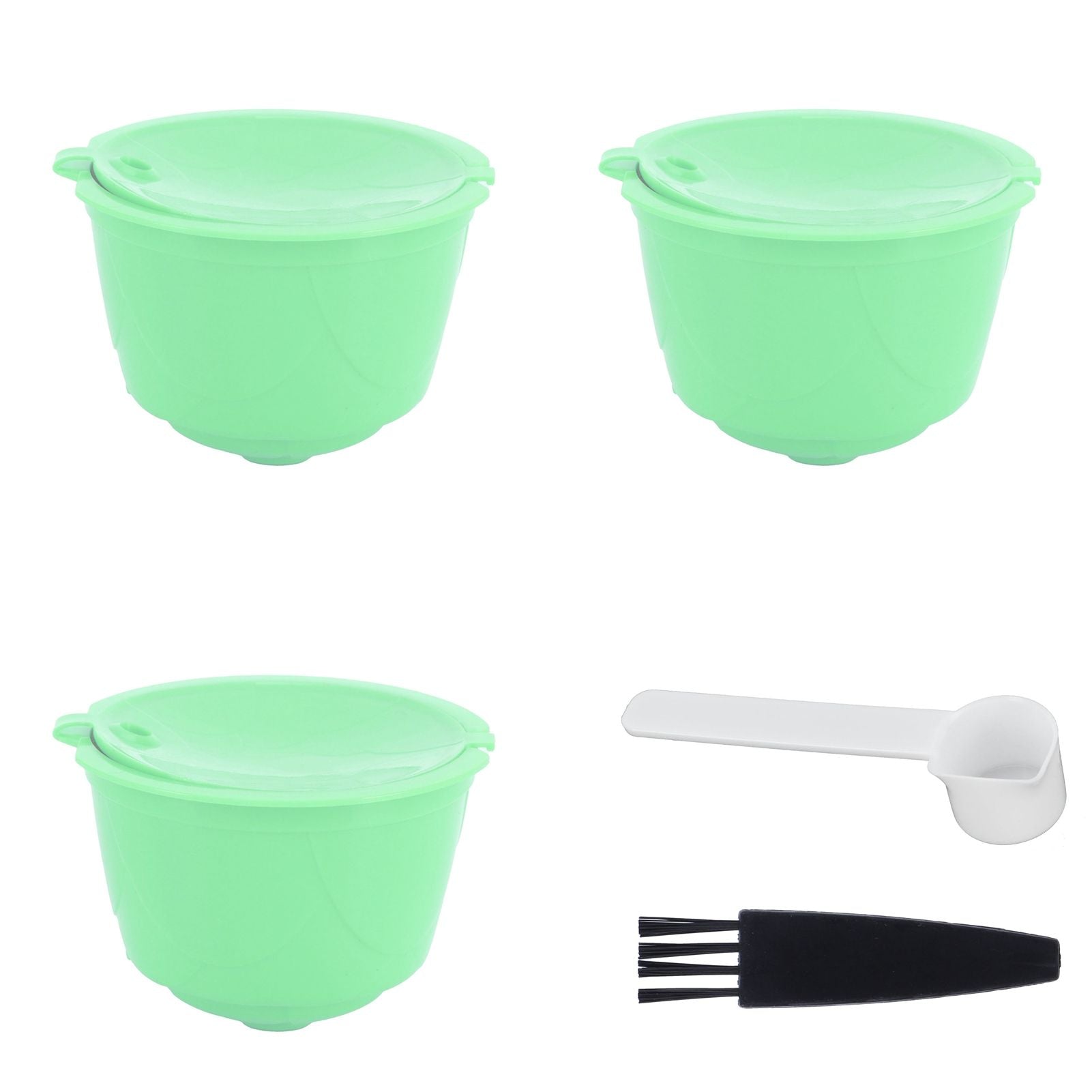 Coffee Capsule Set Stainless Steel Coffee Filter Cup for DOLCE GUSTO Coffee Machine(Green 3 Capsules1 Spoon 1 Brush)