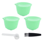 Coffee Capsule Set Stainless Steel Coffee Filter Cup for DOLCE GUSTO Coffee Machine(Green 3 Capsules1 Spoon 1 Brush)