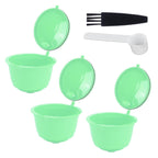 Coffee Capsule Set Stainless Steel Coffee Filter Cup for DOLCE GUSTO Coffee Machine(Green 3 Capsules1 Spoon 1 Brush)