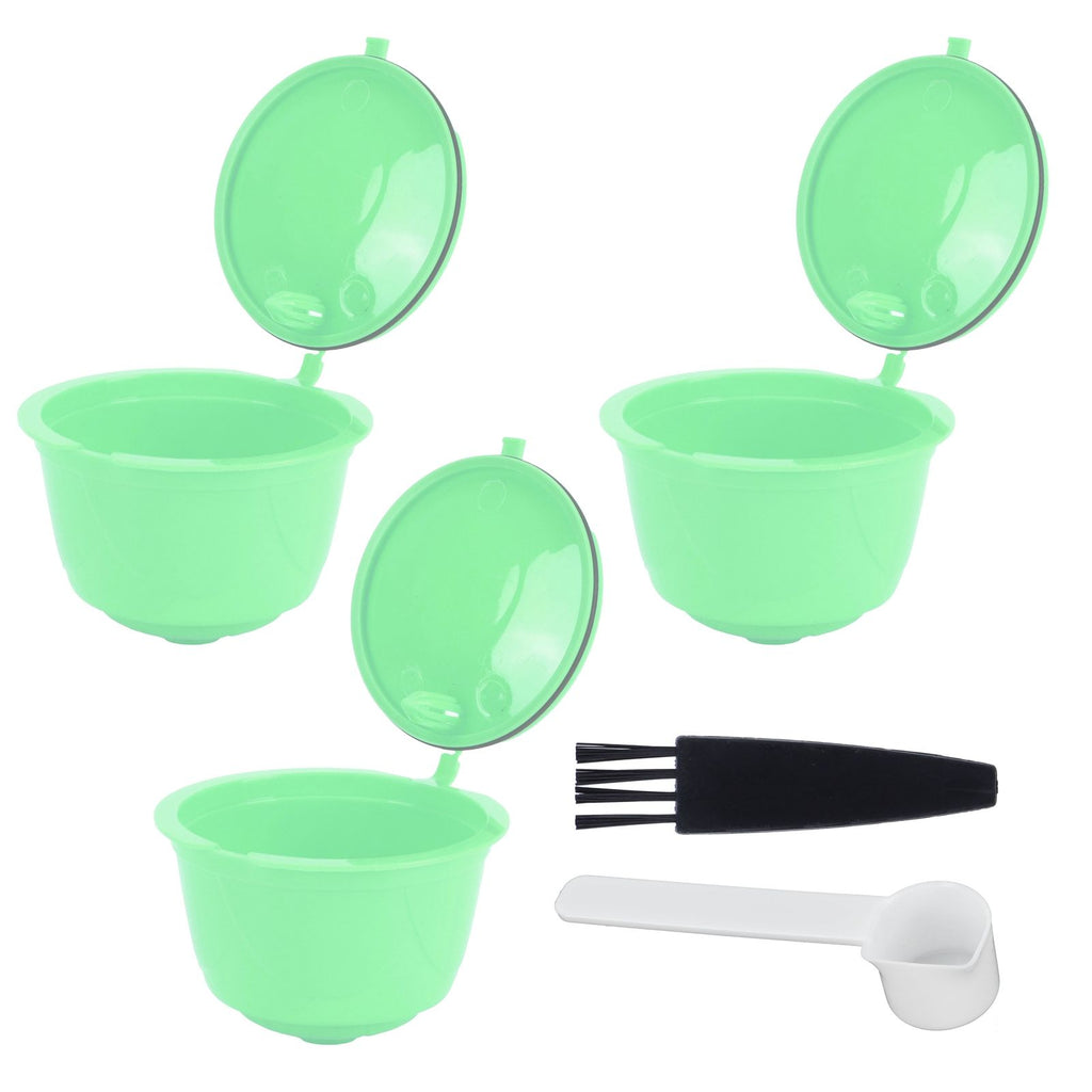 Coffee Capsule Set Stainless Steel Coffee Filter Cup for DOLCE GUSTO Coffee Machine(Green 3 Capsules1 Spoon 1 Brush)