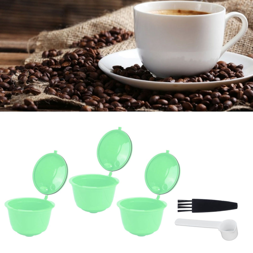 Coffee Capsule Set Stainless Steel Coffee Filter Cup for DOLCE GUSTO Coffee Machine(Green 3 Capsules1 Spoon 1 Brush)