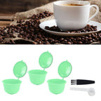 Coffee Capsule Set Stainless Steel Coffee Filter Cup for DOLCE GUSTO Coffee Machine(Green 3 Capsules1 Spoon 1 Brush)