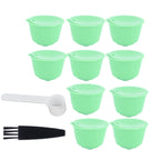 Coffee Capsule Set Stainless Steel Coffee Filter Cup for DOLCE GUSTO Coffee Machine(Green 10 Capsules1 Spoon 1 Brush)