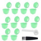 Coffee Capsule Set Stainless Steel Coffee Filter Cup for DOLCE GUSTO Coffee Machine(Green 10 Capsules1 Spoon 1 Brush)