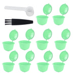 Coffee Capsule Set Stainless Steel Coffee Filter Cup for DOLCE GUSTO Coffee Machine(Green 10 Capsules1 Spoon 1 Brush)