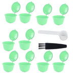 Coffee Capsule Set Stainless Steel Coffee Filter Cup for DOLCE GUSTO Coffee Machine(Green 10 Capsules1 Spoon 1 Brush)