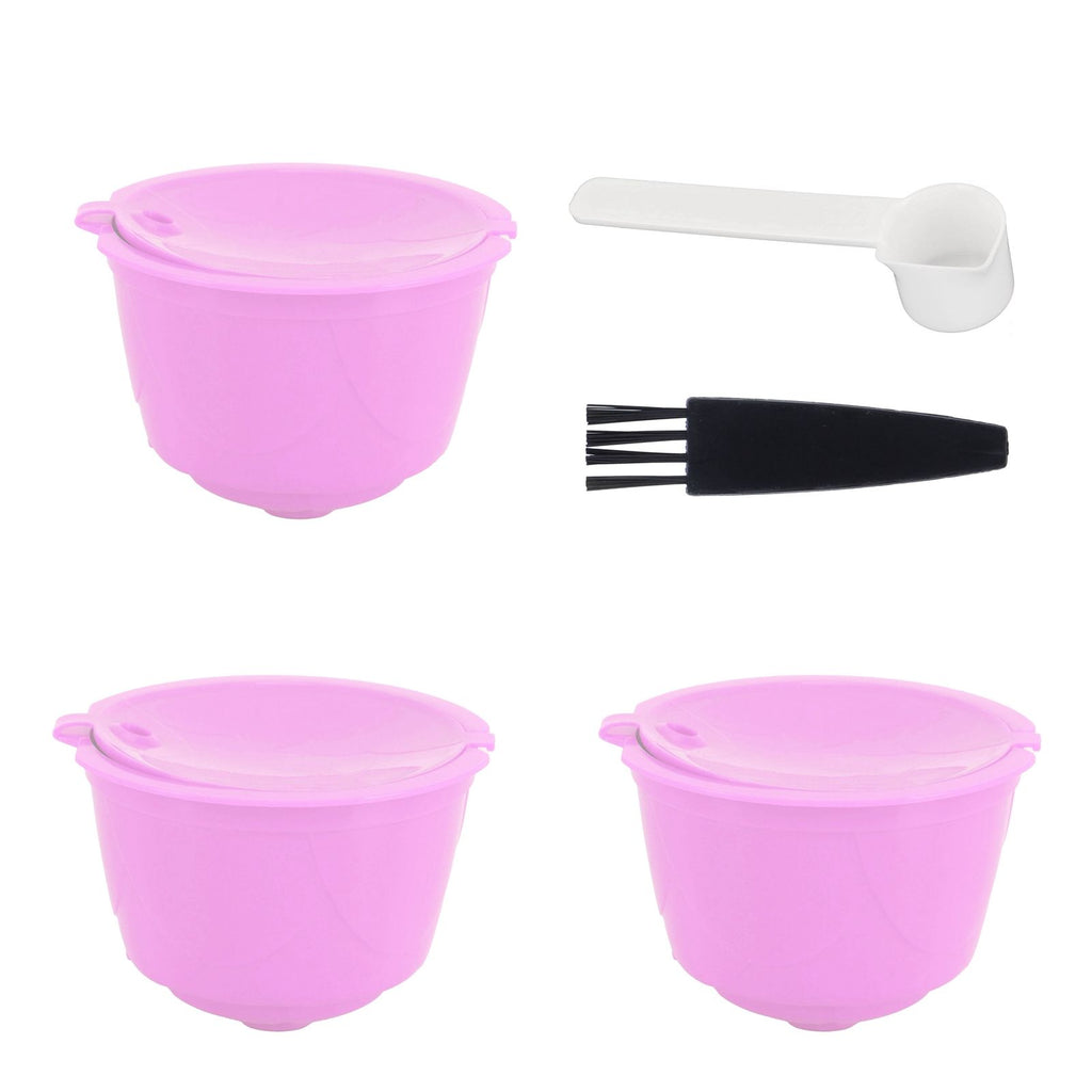 Reusable Capsules Set Refillable Coffee Filter Cup Pod for DOLCE GUSTO Coffee Machine(Purple 3 Capsules1 Spoon 1 Brush)