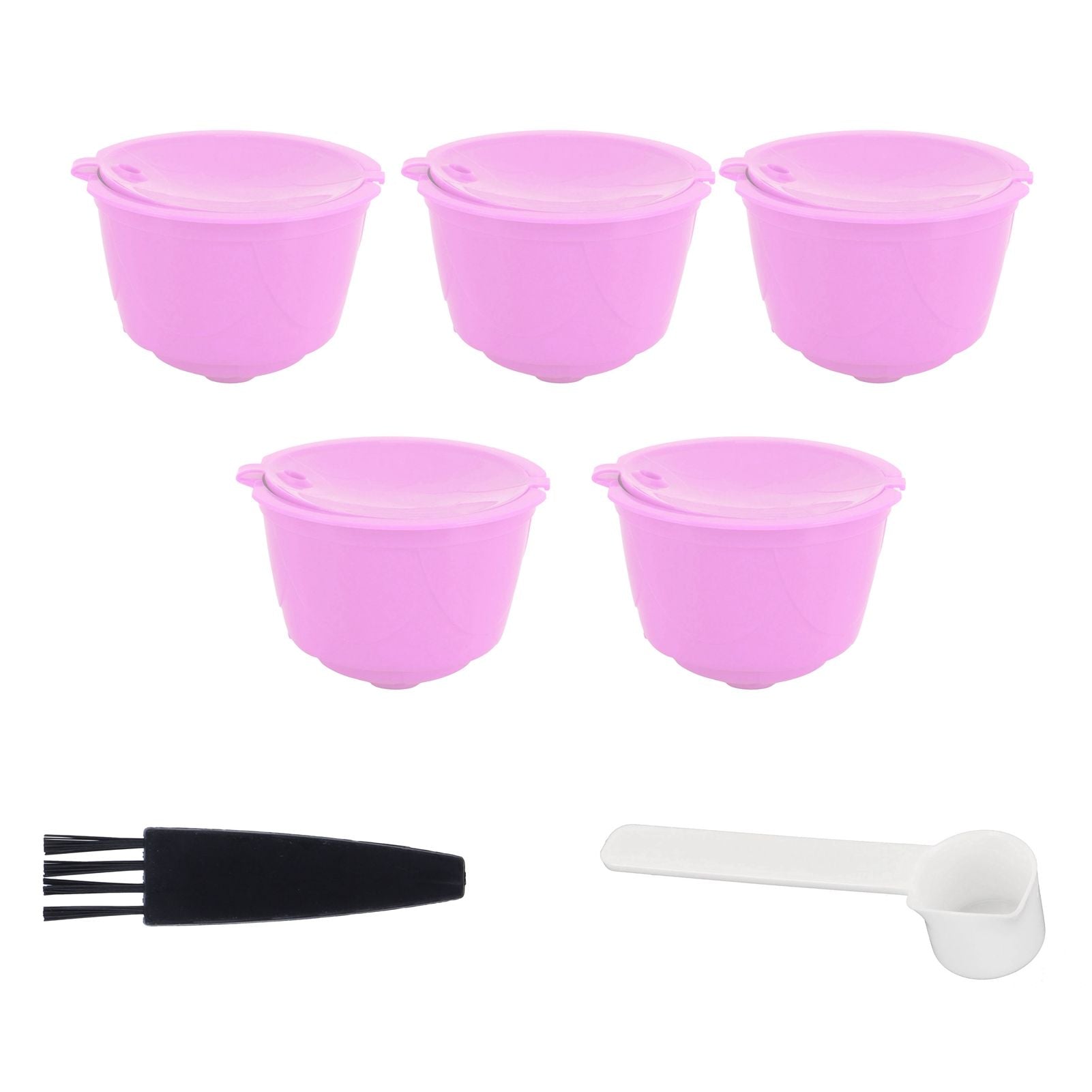 Reusable Capsules Set Refillable Coffee Filter Cup Pod for DOLCE GUSTO Coffee Machine(Purple 5 Capsules1 Spoon 1 Brush)