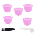 Reusable Capsules Set Refillable Coffee Filter Cup Pod for DOLCE GUSTO Coffee Machine(Purple 5 Capsules1 Spoon 1 Brush)