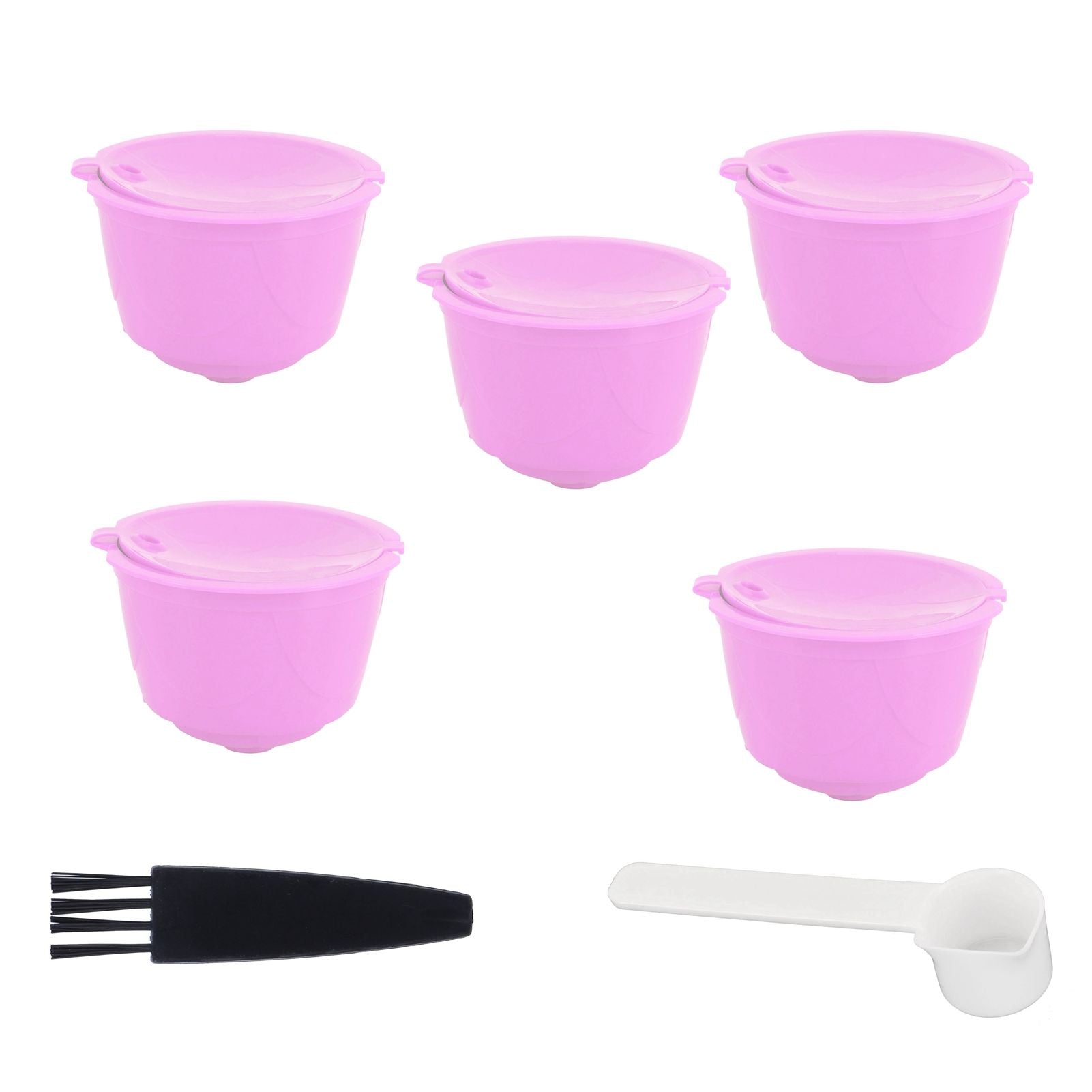 Reusable Capsules Set Refillable Coffee Filter Cup Pod for DOLCE GUSTO Coffee Machine(Purple 5 Capsules1 Spoon 1 Brush)