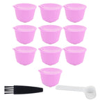 Reusable Capsules Set Refillable Coffee Filter Cup Pod for DOLCE GUSTO Coffee Machine(Purple 10 Capsules1 Spoon 1 Brush)