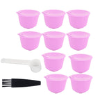 Reusable Capsules Set Refillable Coffee Filter Cup Pod for DOLCE GUSTO Coffee Machine(Purple 10 Capsules1 Spoon 1 Brush)