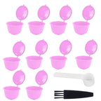 Reusable Capsules Set Refillable Coffee Filter Cup Pod for DOLCE GUSTO Coffee Machine(Purple 10 Capsules1 Spoon 1 Brush)