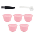 Coffee Capsules Reusable Refillable Coffee Filter Cup Kit Accessory for DOLCE GUSTO(Pink 5 Capsules1 Spoon 1 Brush)