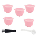 Coffee Capsules Reusable Refillable Coffee Filter Cup Kit Accessory for DOLCE GUSTO(Pink 5 Capsules1 Spoon 1 Brush)