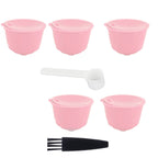 Coffee Capsules Reusable Refillable Coffee Filter Cup Kit Accessory for DOLCE GUSTO(Pink 5 Capsules1 Spoon 1 Brush)