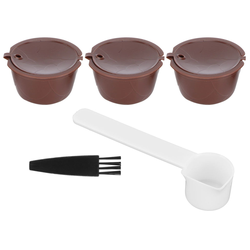 Coffee Capsules Reusable Refillable Coffee Cup Filter Kit Fit for DOLCE GUSTO Machine(Coffee 3 Capsules1 Spoon 1 Brush)